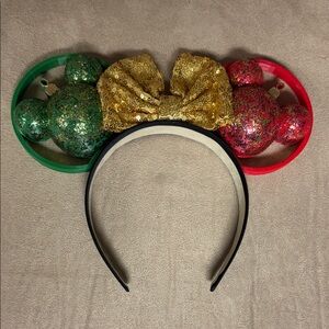 Disney's Mickey Mouse 3D Festive Green & Red glitter Headband - Gold Sequin Bow